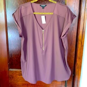 NWT Express Silky Zip Front Gramercy Tee.  Size XL. Rose/Mauve.  Really cute.